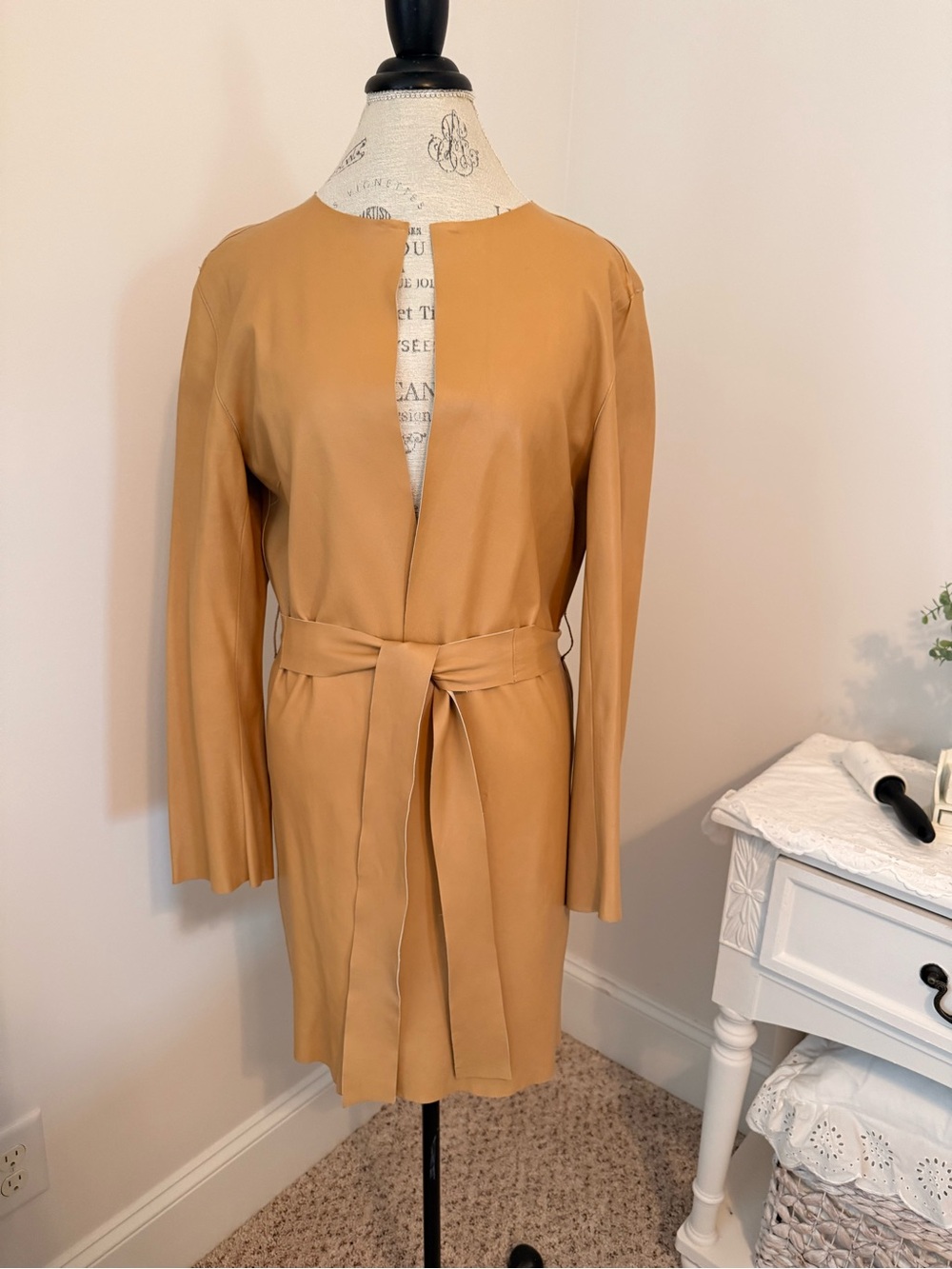 Vintage Women’s Camel Tie-Belt Leather Trench Coat
